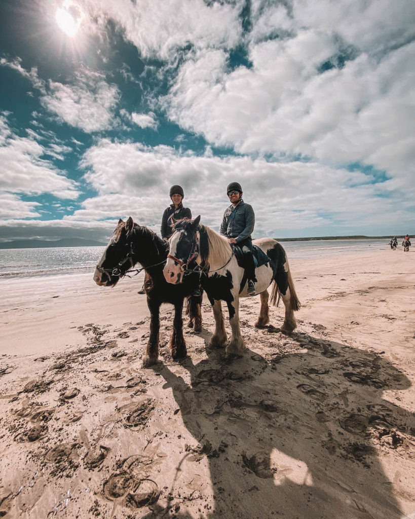 Us horse riding on Ventry beach on the Dingle Peninsula