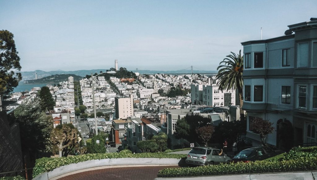 View on Coit Tower from Lombard Street
