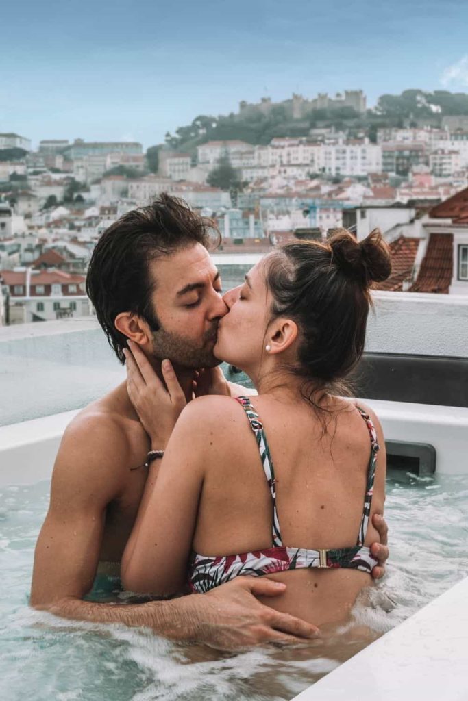 couple in hot tub at casa balthazar hotel in Lisbon