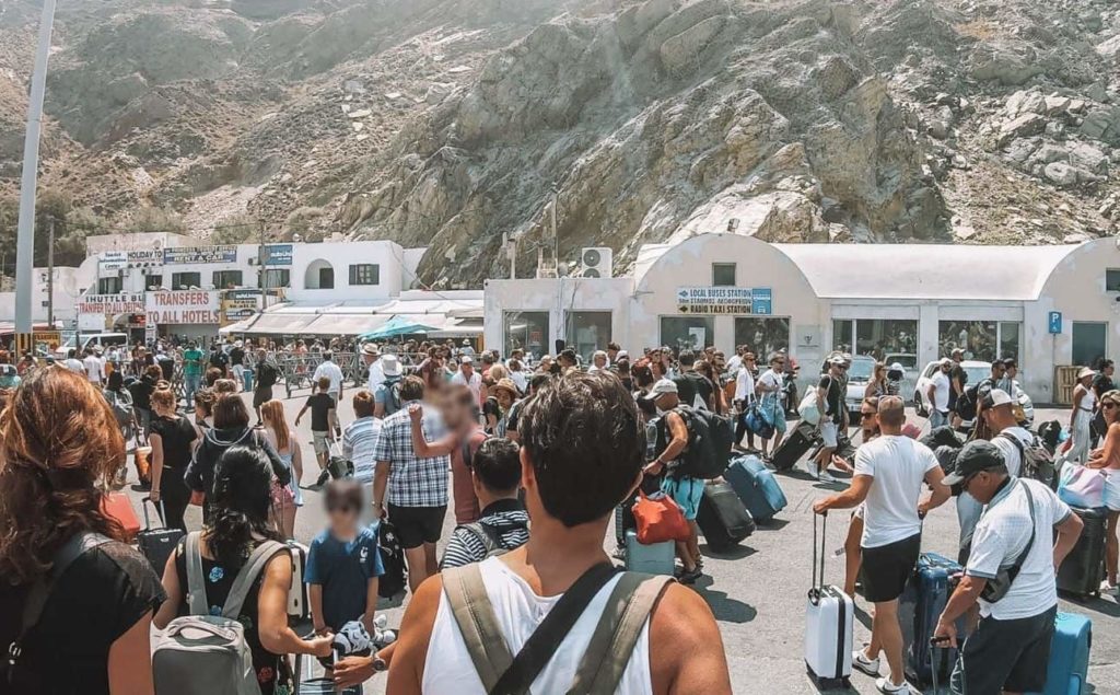 Crowds at Santorini Ferry Port