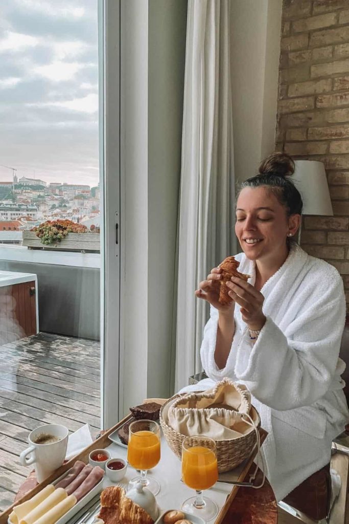 girl having breakfast at Casa Balthazar in Lisbon