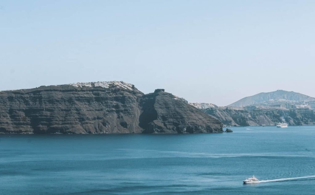 view on Santorini from the ferry