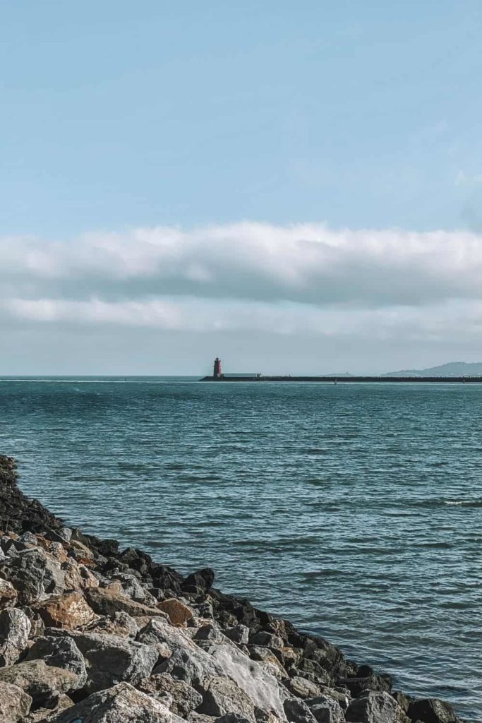 view on Poolbeg Lighthouse from Bull Island Dublin