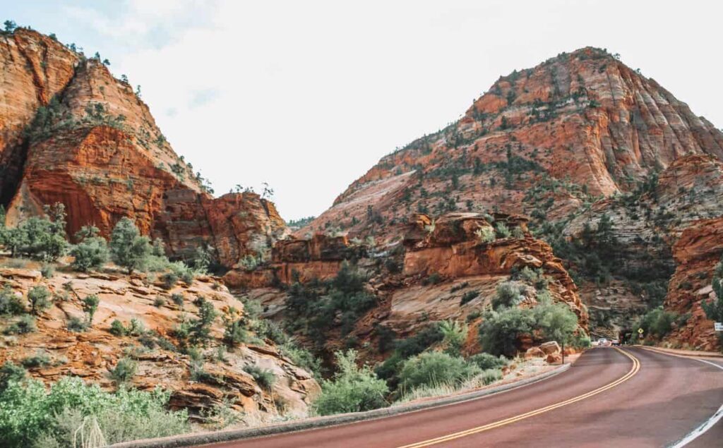 On the road across Zion National Park