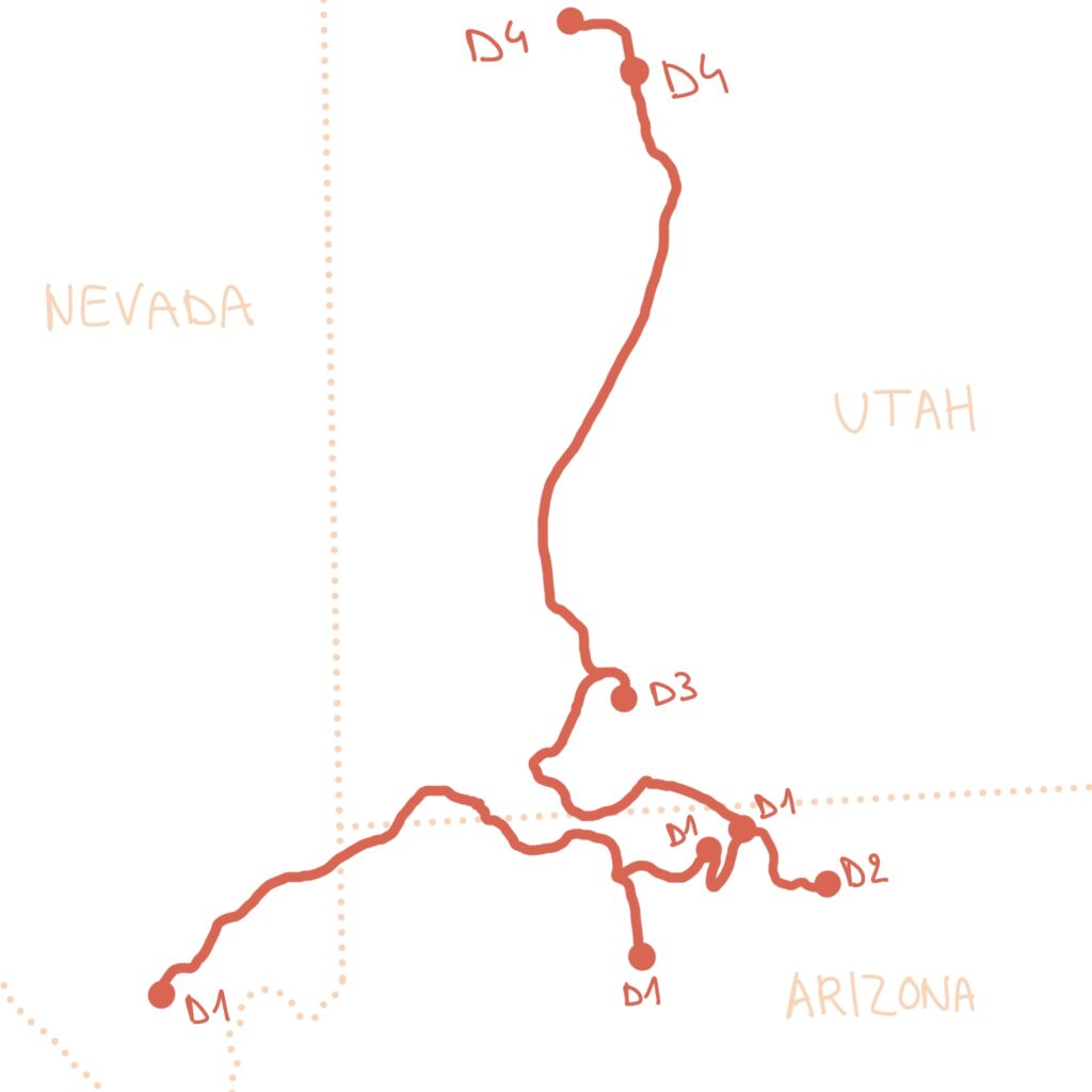 4 day Utah Arizona road trip map