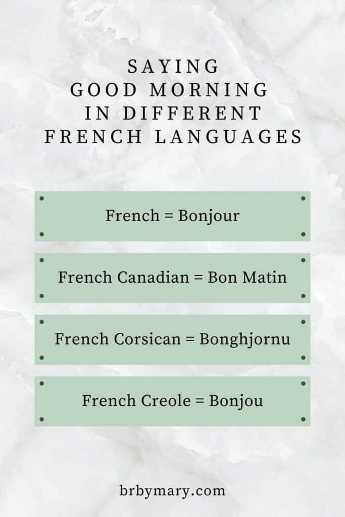 How to say good morning in French Canadian, French Cajun and French Corsican