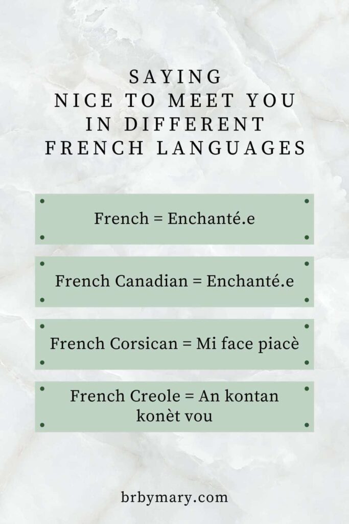 Saying nice to meet you in different French languages