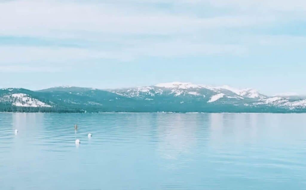 Lake Tahoe in April with snow