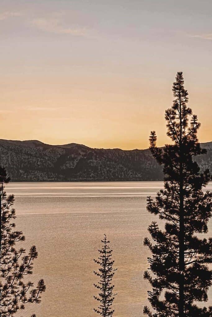 The sunset over Lake Tahoe in April