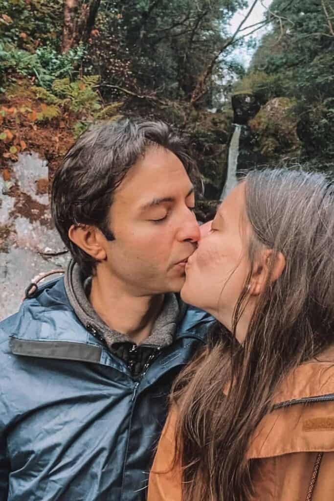 Us kissing on our hike to the Devil's Den in Ireland