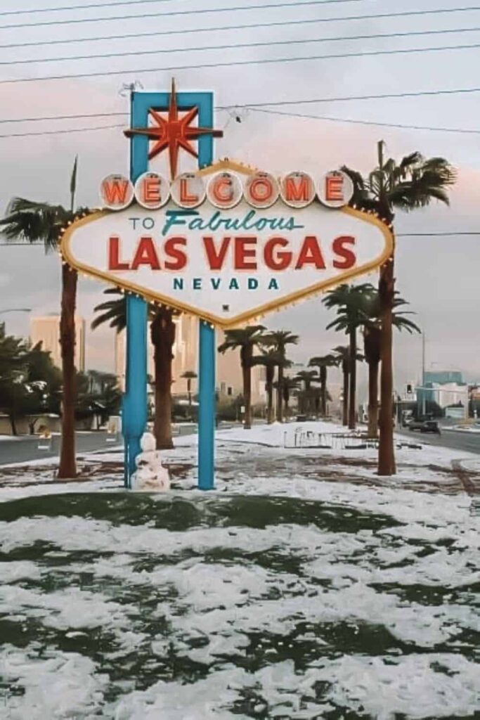 A snowman by the Las Vegas sign