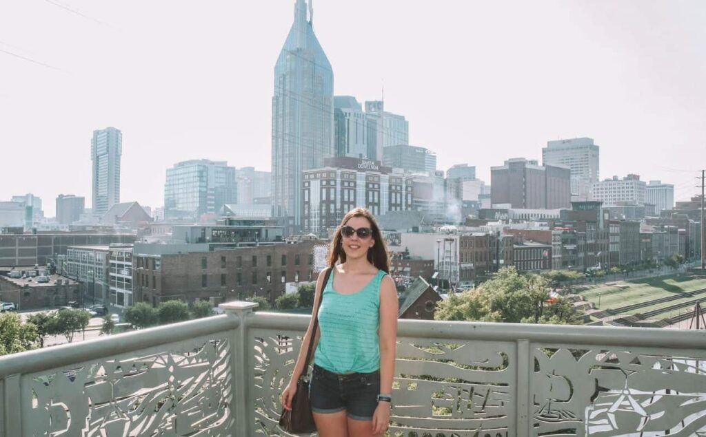Marie in front of Nashville's skyline