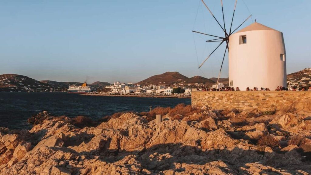 Paros Island at sunset, one of the Greek Islands where you can safely drink tap water