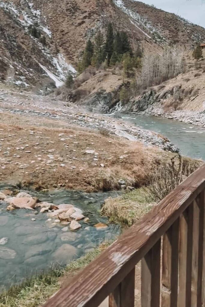 View from the boardwalk onto Kirkham Hot Springs, some of the mostpopular hot springs Stanley Idaho offers