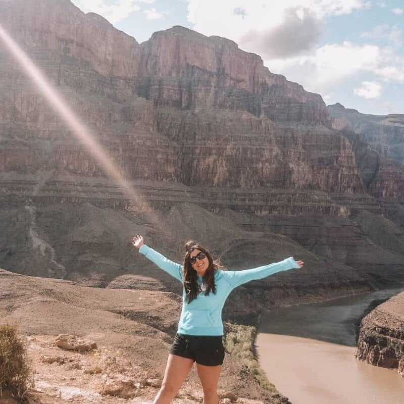 Marie in the heart of the Grand Canyon after a helicopter ride