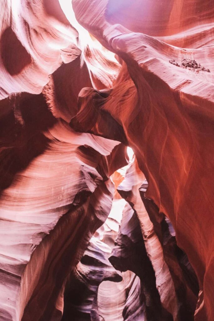Upper vs Lower Antelope Canyon, another view on Upper Antelope Canyon's tall sandstone walls
