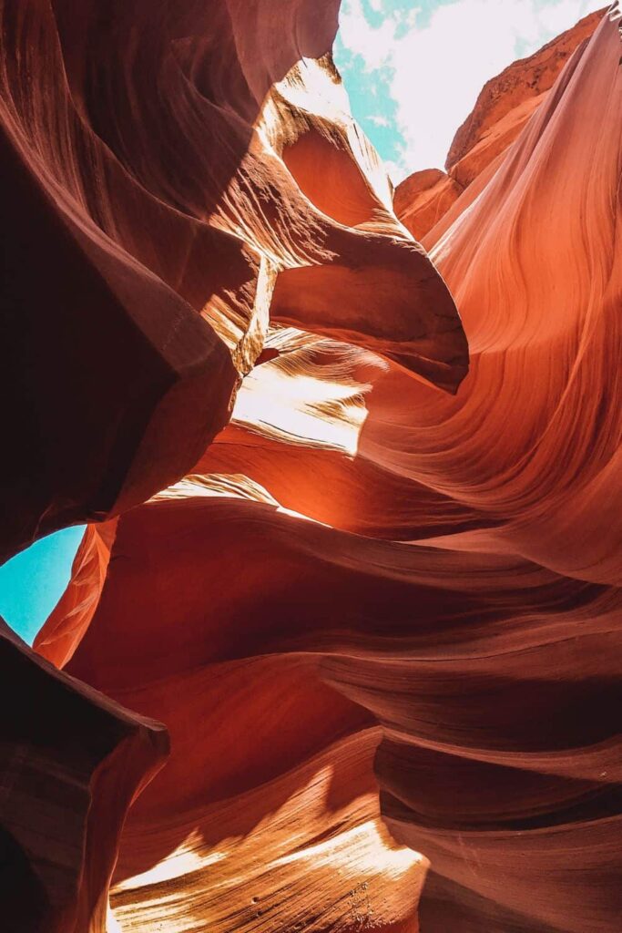 Upper vs Lower Antelope Canyon, view of Lower Antelope canyon with more light coming through