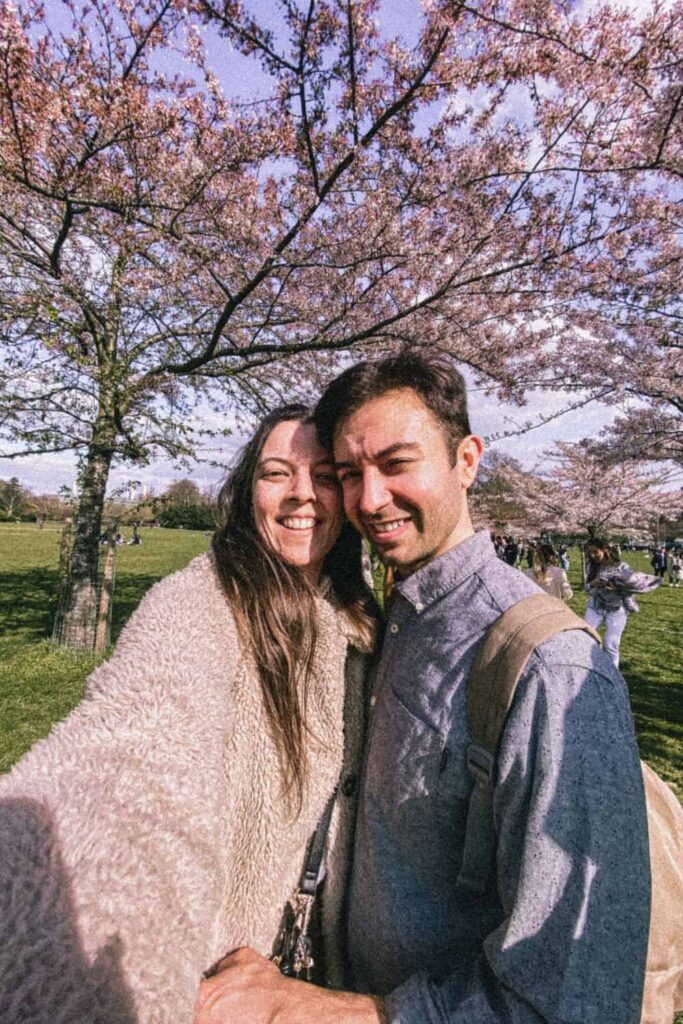 Us at the Cherry Blossoms in London, one of our 52 date ideas
