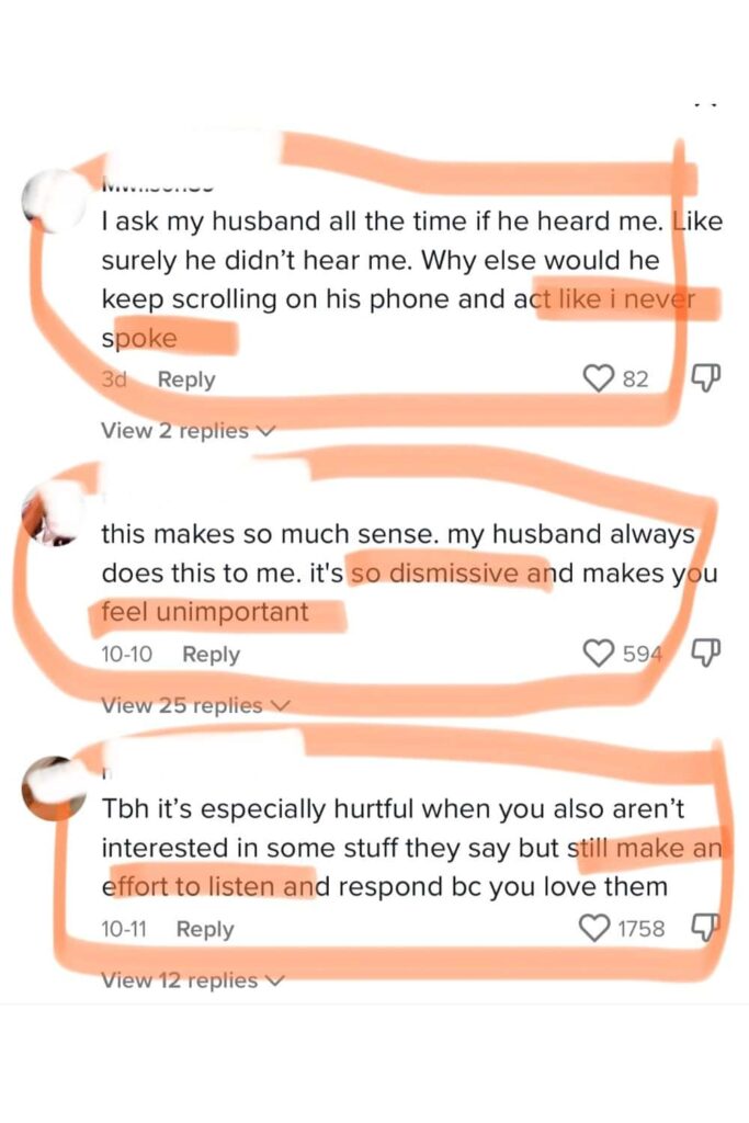 Comments from women exlaining how hurtful husbands not taking the bid is
