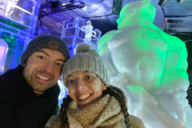 Eric and I in front of a huge Ice sculpture at Winter Wonderland