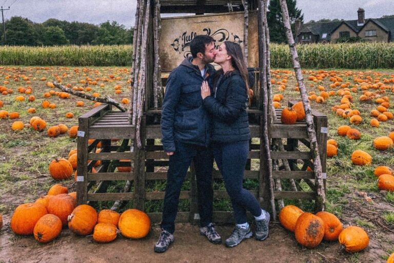 Us at a pumpkin patch, something new we had never done before to keep the romance alive