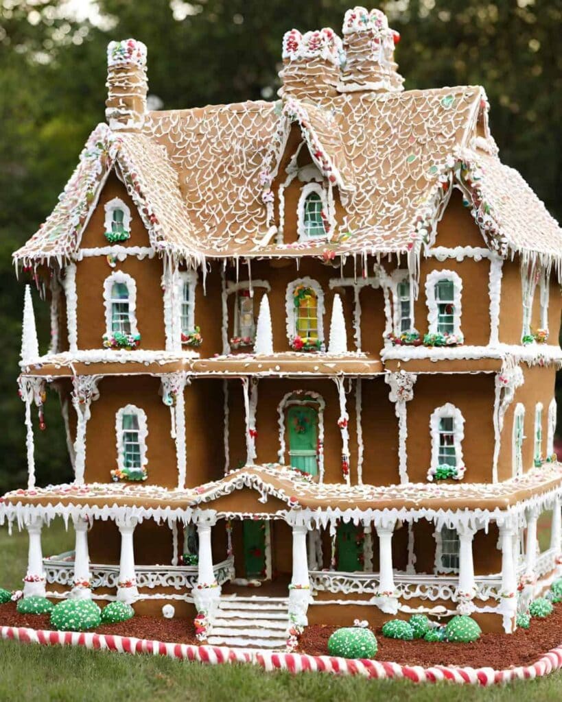 a large house made of gingerbread and gummies