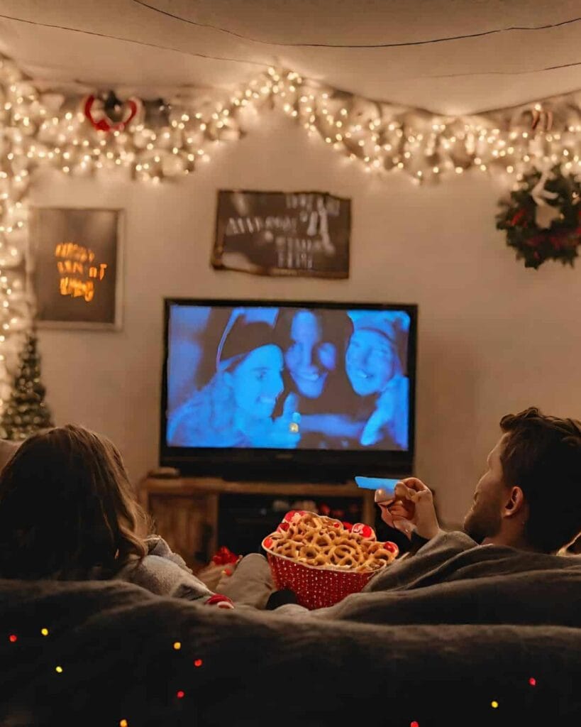 couple watching a Holiday movie