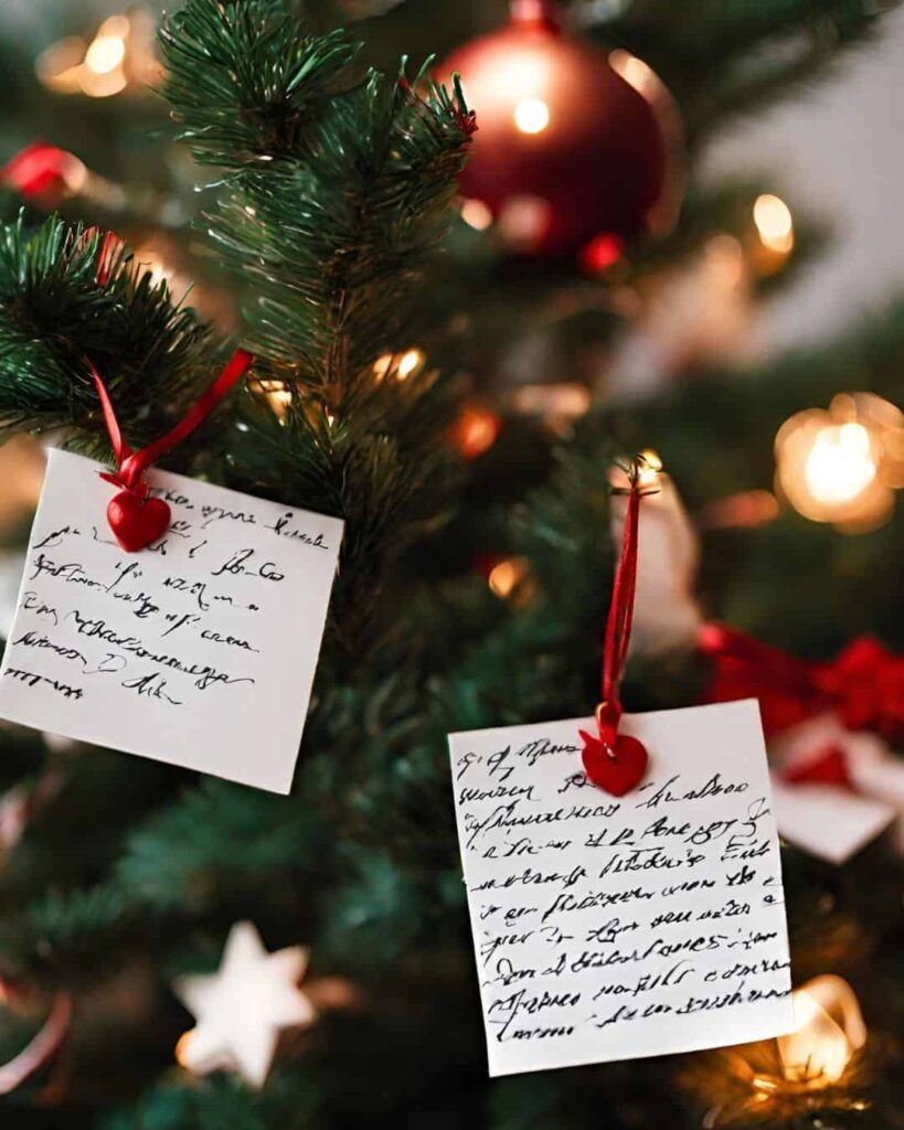 two love letters on Christmas tree