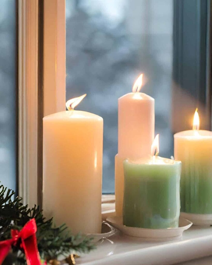 Christmas candles by the window