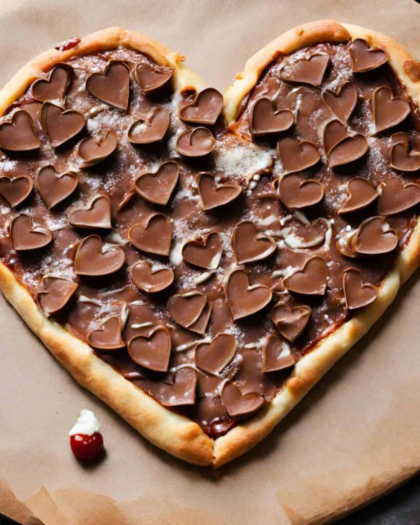 Nutella pizza with hearts on it