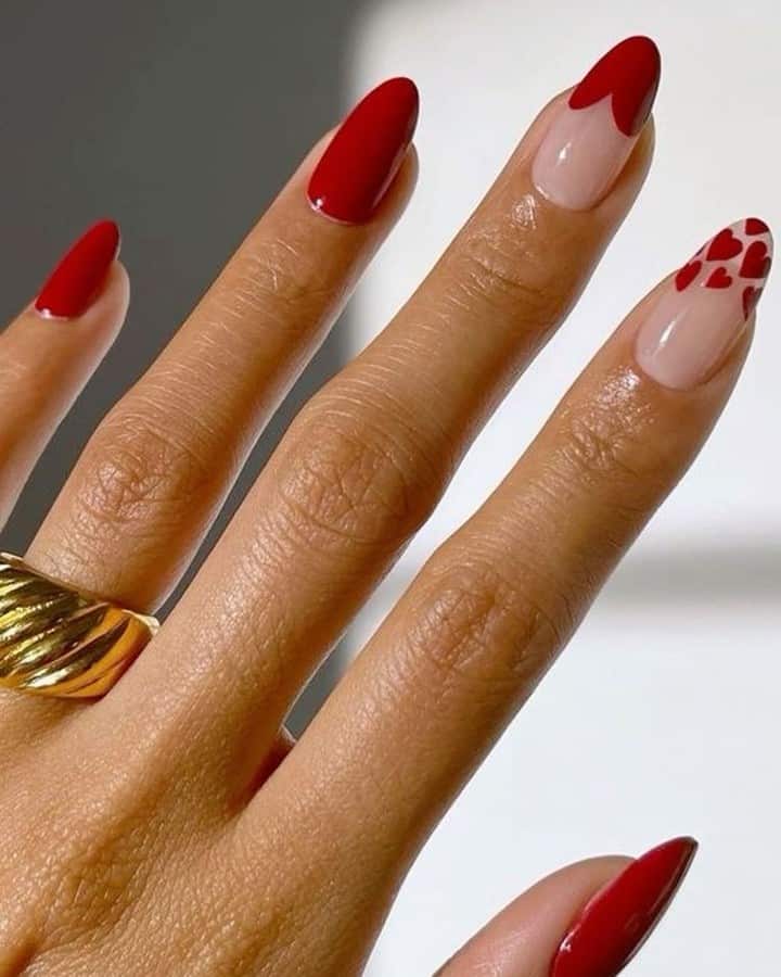 Red heart tips manicure for Valentine's day