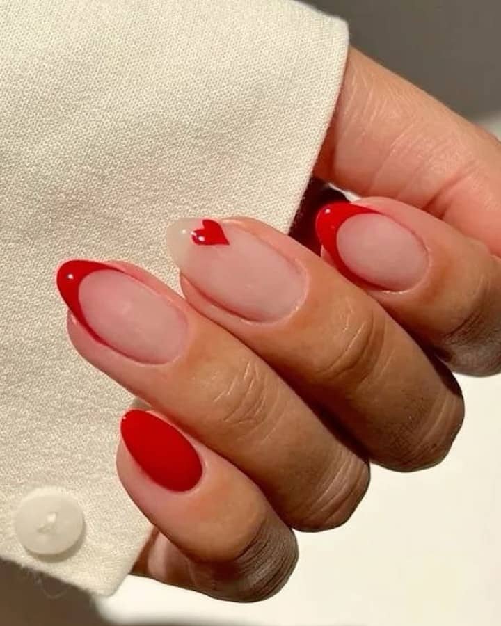 Red tips and heart mani for Valentine's day