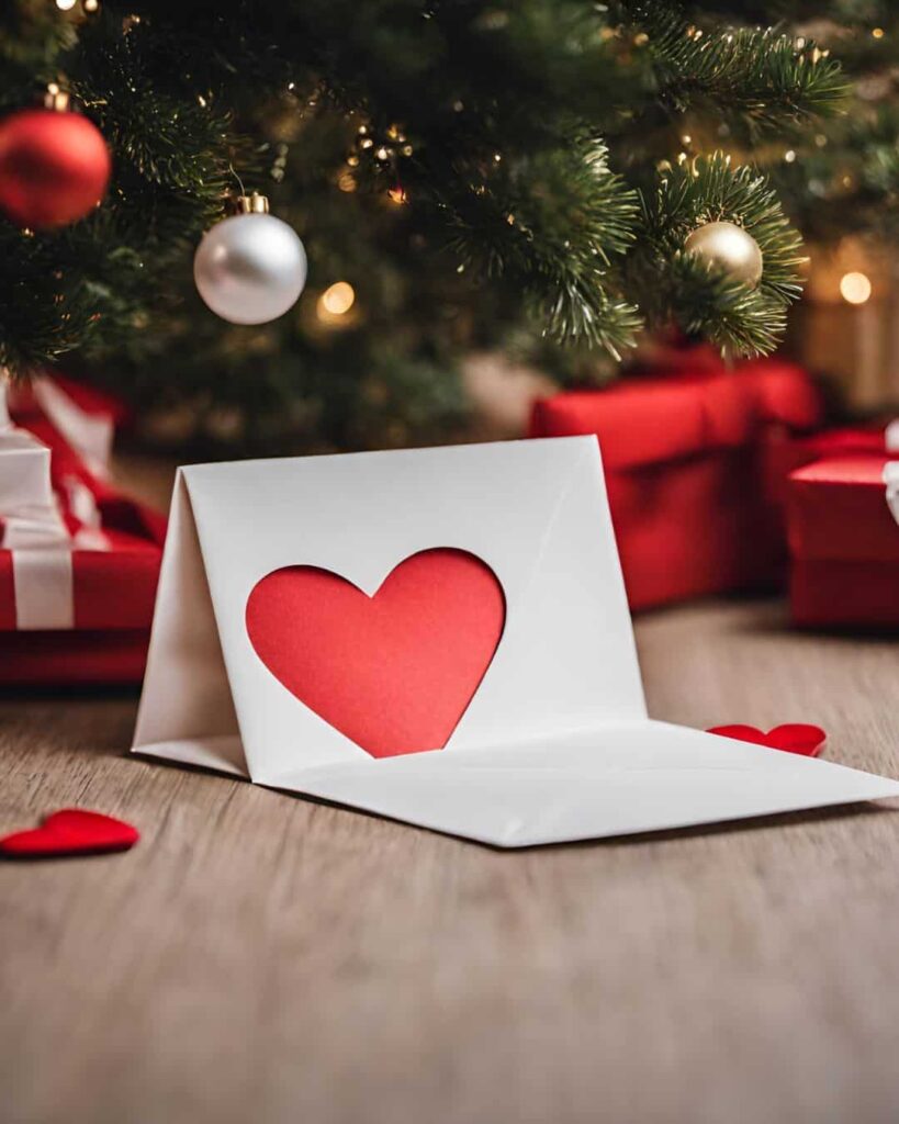 heart shaped letter at the feet of the Christmas tree