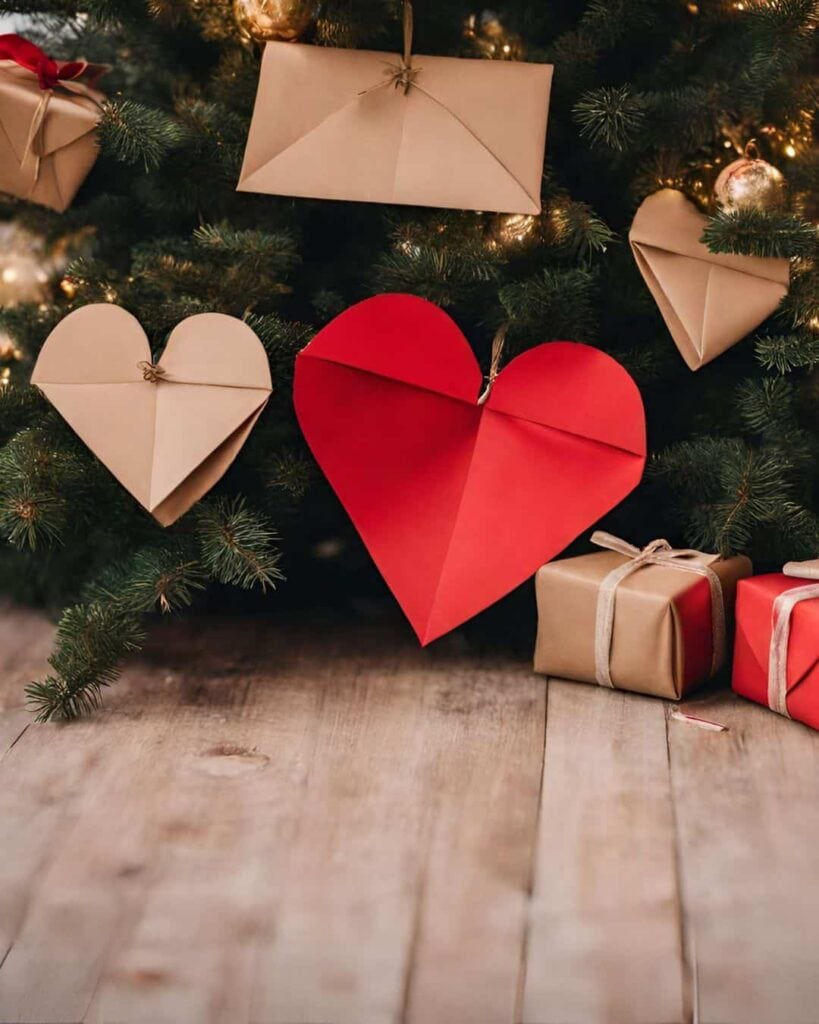 heart shaped love letters on Christmas tree