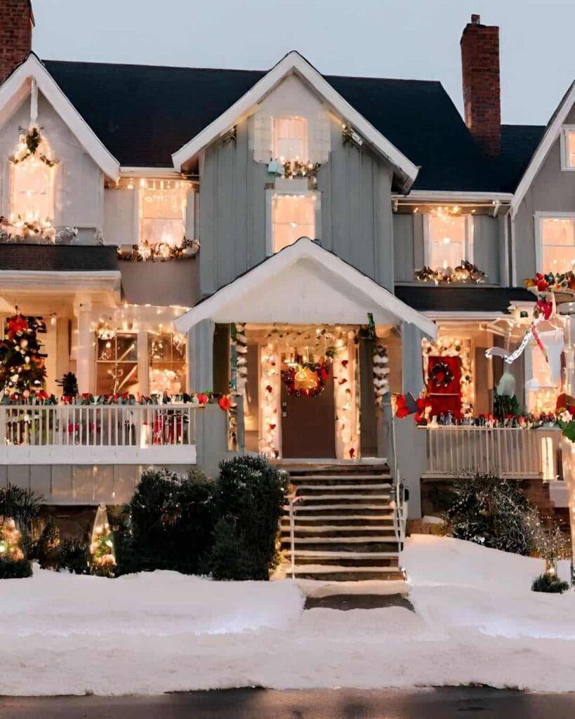 house decorated with Christmas lights