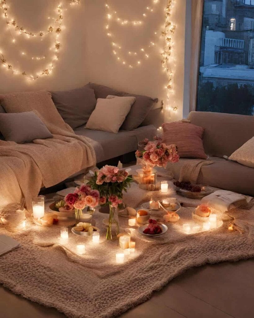 romantic living room picnic