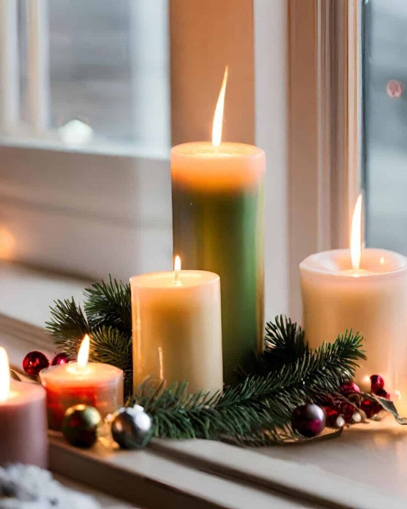 several candles by the window