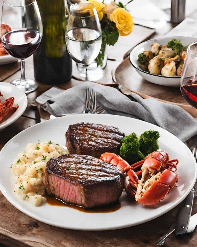 steak, lobster and mac and cheese plate