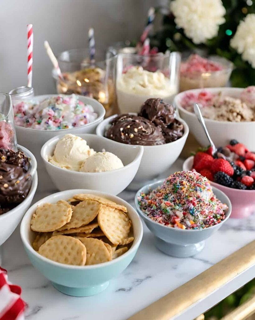 toppings in bowls for an ice cream bar