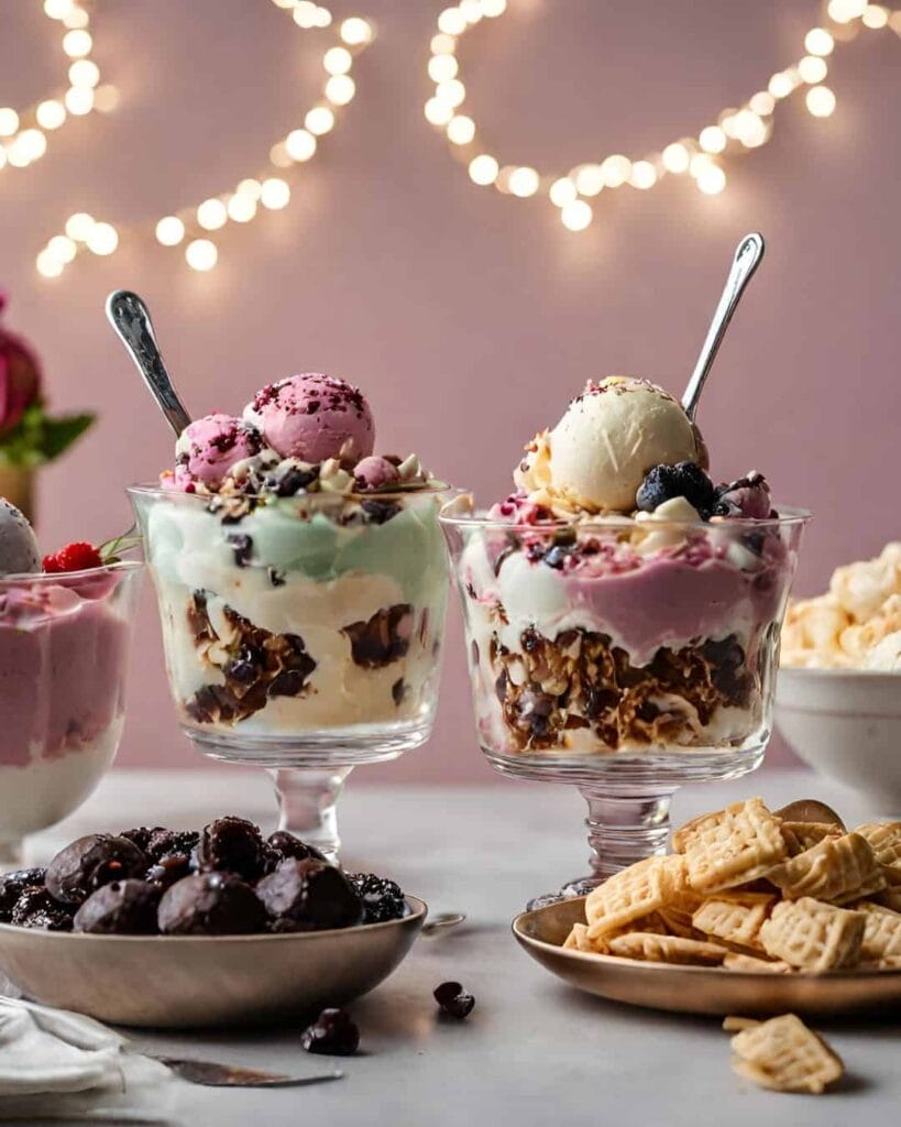 two cups of ice cream with toppings
