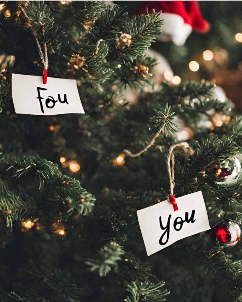 two love letters on the Christmas tree