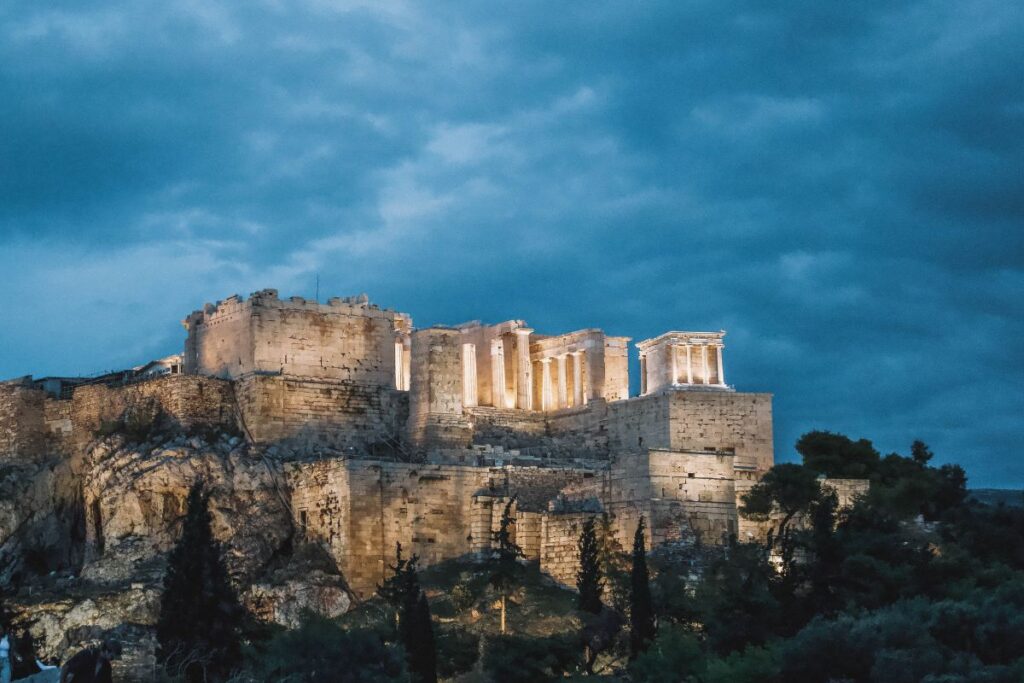 A photo we took of the Acropolis at night