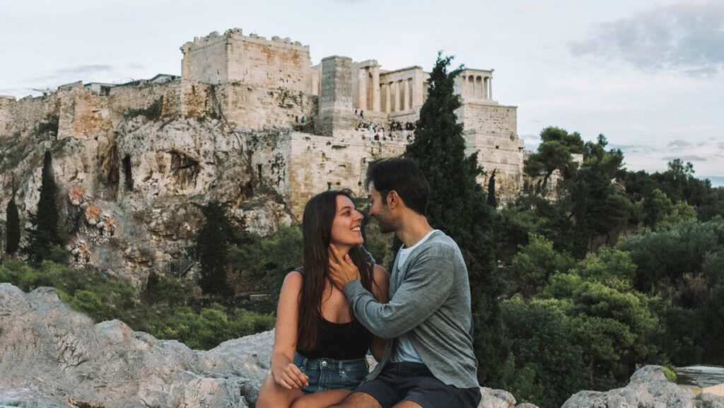 Us in front of the Acropolis in Athens