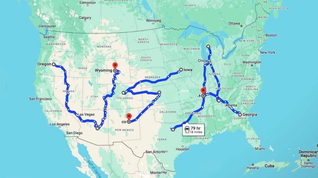 Funny USA map of a USA shaped route
