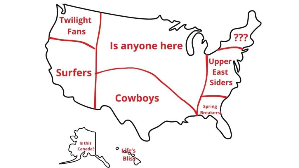 Map of the USA according to foreigners
