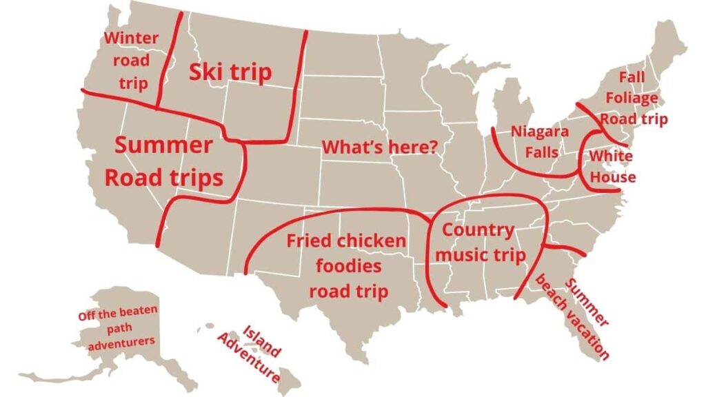 US map for trips by region