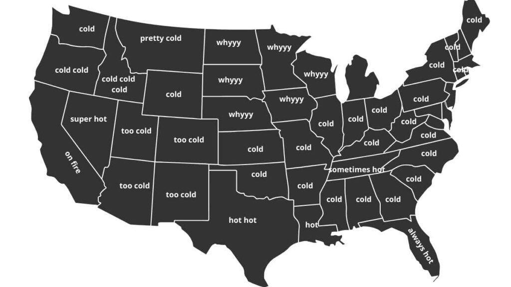 US map of the weather by state