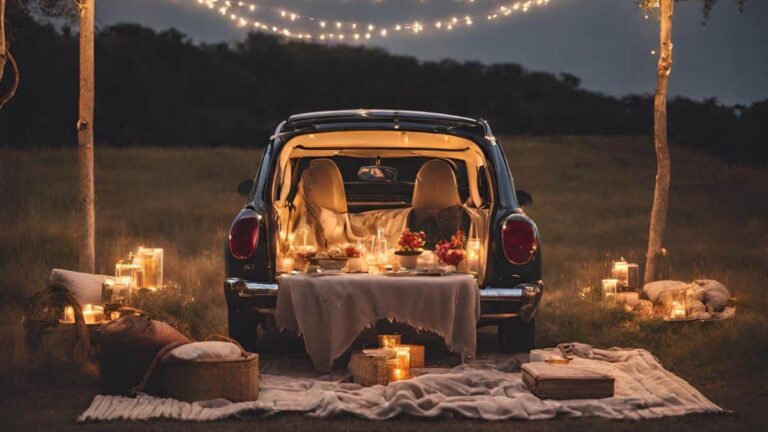 car picnic with twinkly lights