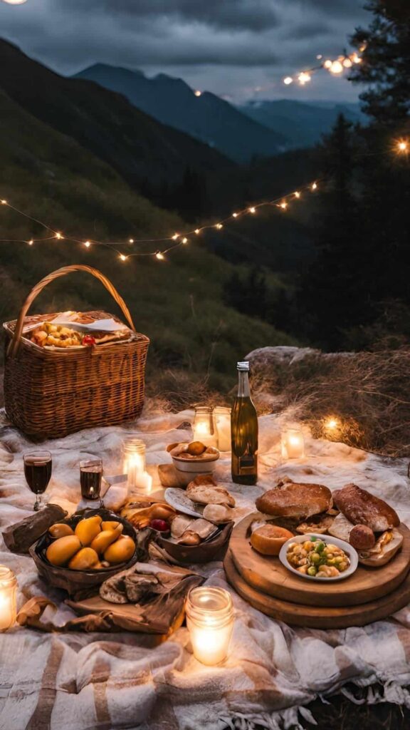 romantic picnic in the mountains