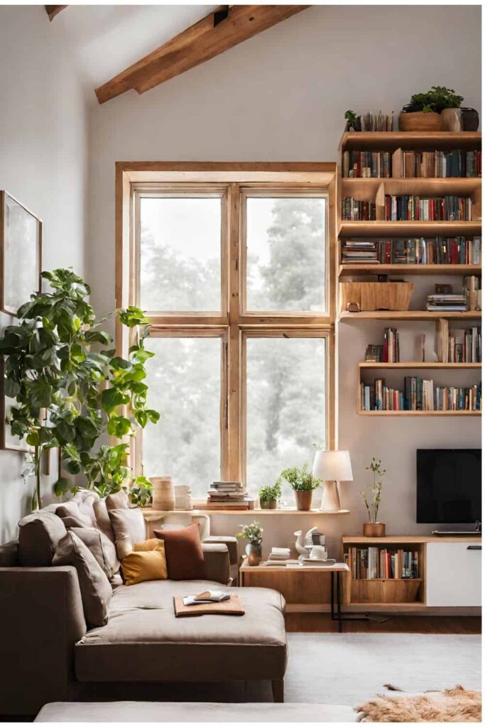 Bookshelves in cozy apartment